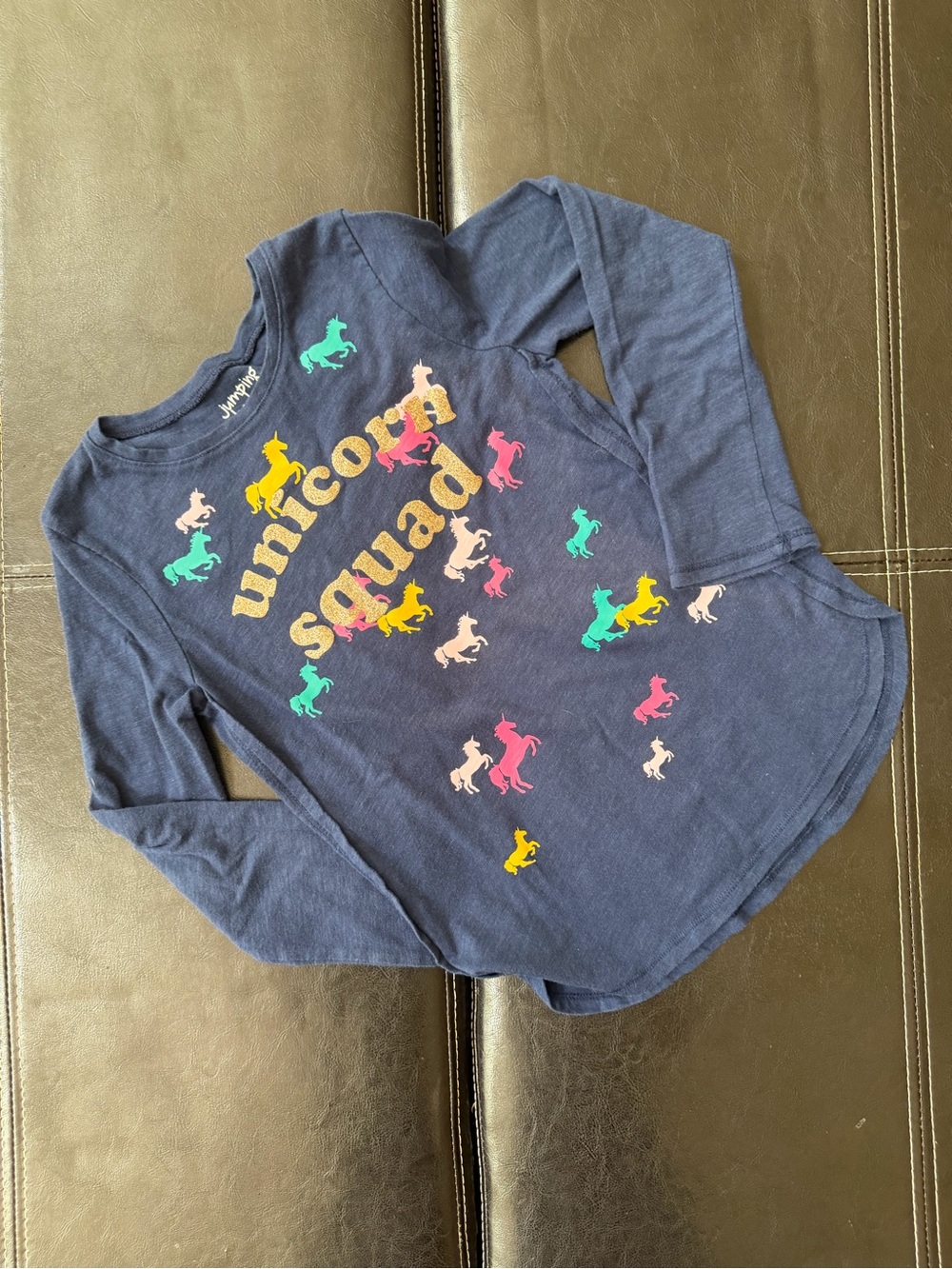 Jumping Beans - “Unicorn Squad” Navy Long-Sleeve Tee with Multicolor Unicorns